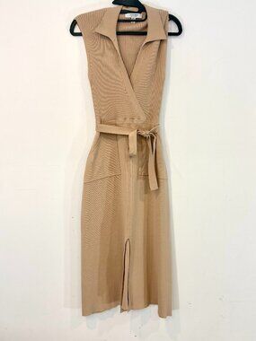 Ever New Melbourne V-Neck Ribbed Two Pockets Front Slit Knit Midi Dress sz 6